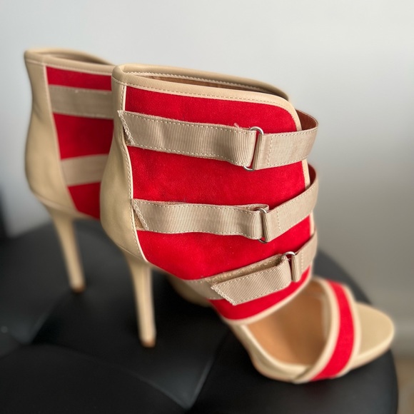 Brand New Women’s Heeled Sandals Red & Beige Size 9 - Picture 6 of 7